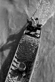  Mekong River Boat from above in black and white.