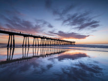  Hermosa Beach pier at sunset with clouds reflecting in the sand