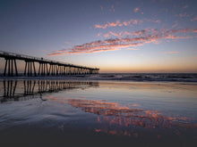  Hermosa Beach pier at sunset with clouds reflecting in the sand