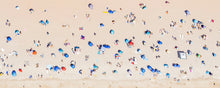  Panoramic color aerial photo of Manhattan Beach in Los Angeles with beach umbrellas, sand