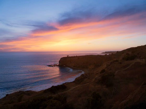 Palos Verdes California, with cliffs and the Pacific Ocean, at sunset