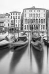 Gondolas on the grand canal in Venice Italy, in black and white