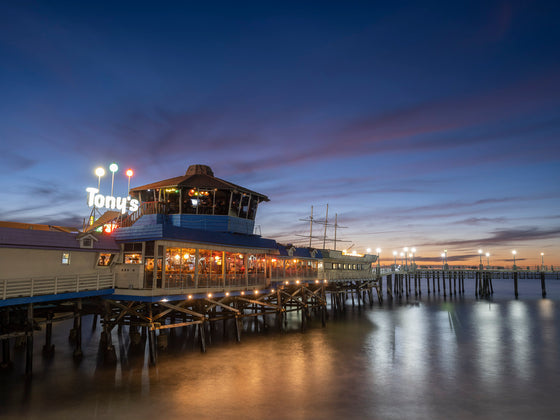 Old Tony's bar on the Redondo Beach pier at sunset