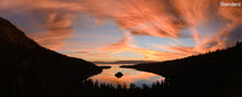  A panoramic image of Emerald Bay in Lake Tahoe, California at sunset