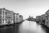 Black and white photo of Venice Italy, the Grand Canal and the Basilica di Santa Maria della Salute (aka The Salute)