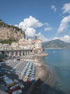 Atrani beach on the Amalfi Coast in Italy on a summer day in color.