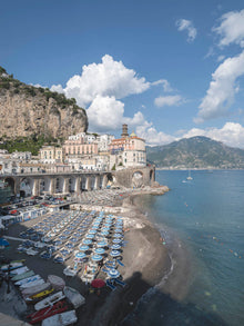  Atrani beach on the Amalfi Coast in Italy on a summer day in color.