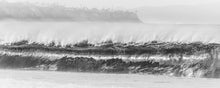  Abstract Manhattan Beach California wave photo, big swell, barrel, black and white, with Palos Verdes in background