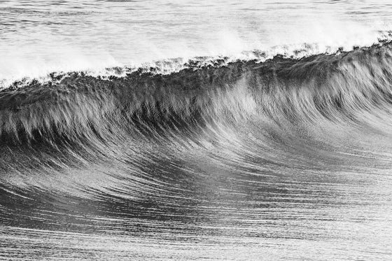 Abstract Manhattan Beach California wave photo, big swell, barrel, in black and white