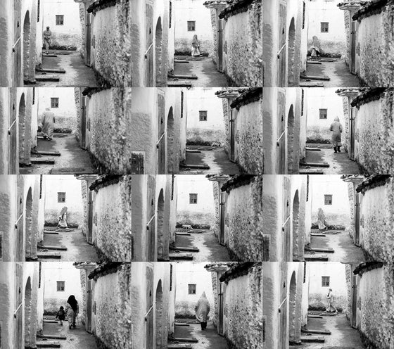 A timelapse photo from Chefchaouen Morocco in black and white, by Matthew Welch, which he calls a FLOW