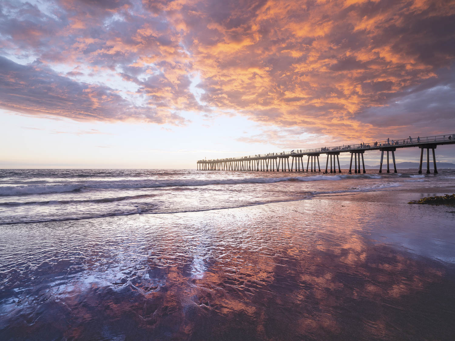 Hermosa Beach Pier, Sunset, Low Tide Reflection Pacific Coast Gallery