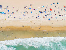  Color aerial photo of Manhattan Beach in Los Angeles with beach umbrellas, sand and the ocean
