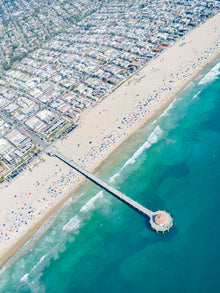  Color aerial photo of Manhattan Beach and the Manhattan Beach Pier in Los Angeles California