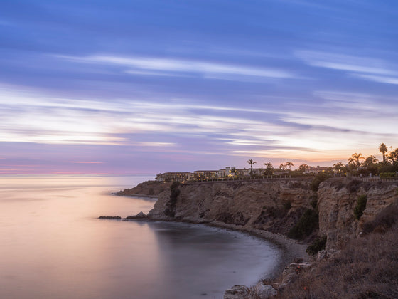 Sunset from the cliffs of Palos Verdes California, with the Pacific Ocean  and Terranea Resort