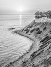 Sunset from the cliffs of Palos Verdes California, with the Pacific Ocean, in black and white