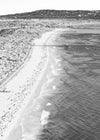 Black and white aerial photo of the South Bay in Los Angeles, including the Manhattan Beach Pier, Hermosa Beach Pier, Redondo Beach and Palos Verdes Peninsula