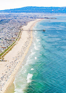 Color aerial photo of the South Bay in Los Angeles, including the Manhattan Beach Pier, Hermosa Beach Pier, Redondo Beach and Palos Verdes Peninsula
