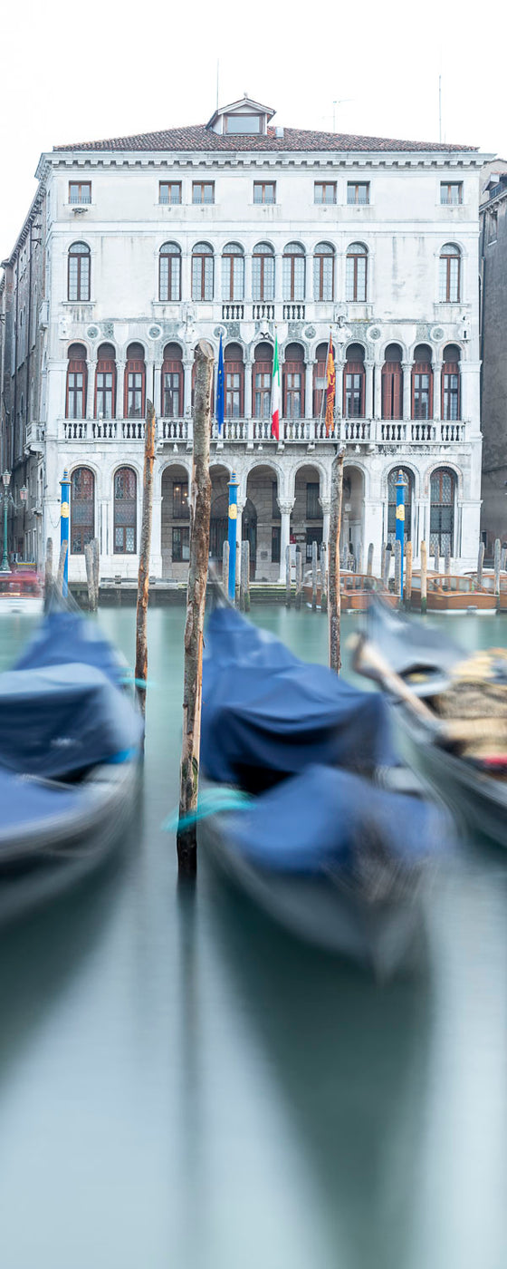 Vertical panoramic photo of gondolas on the grand canal in Venice Italy Gondolas, Venice Italy